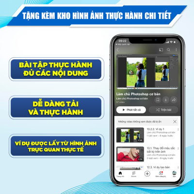 Sách Photoshop Xuất Bản Chính Hãng Cho Người Mới Bắt Đầu, In Màu, Có Tặng Kèm Video Hướng Dẫn + Kho Tài Liệu Thực Hành