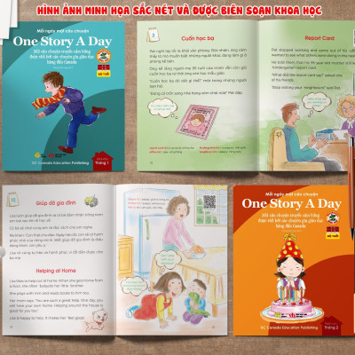 One Story A Day - Sách song ngữ cho bé, 12 cuốn truyện - 365 câu chuyện phát triển trí tuệ và nuôi dưỡng tâm hồn - Tặng kèm file nghe & note từng vựng