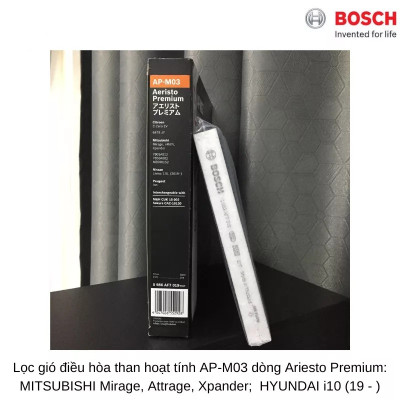 Lọc gió điều hòa than hoạt tính BOSCH AP-M03 Dòng Xe Ariesto Premium: MITSUBISHI Mirage, Xpander; HYUNDAI i10 (19 - )