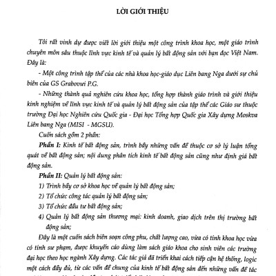 Kinh Tế Và Quản Lý Bất Động Sản - Giáo Trình Dịch Từ Tiếng Nga Sang Tiếng Việt Xuất Bản Lần Thứ 2, Sửa Chữa Và Bổ Sung