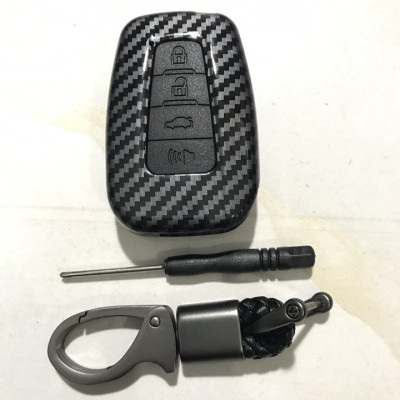 Bao chìa khóa, bọc chìa khóa, ốp chìa khóa vân carbon cho xe Toyota Cross 2020- 2023 chìa 3 nút, 4 nút - Có kèm móc khóa
