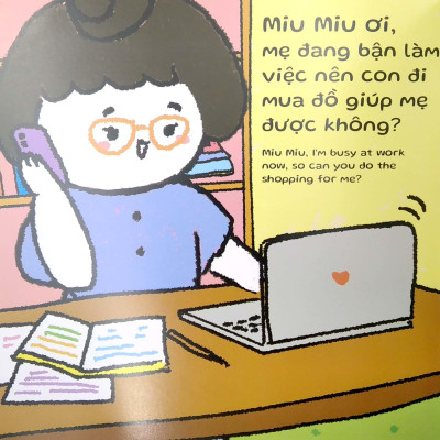 Sách Ehon Miu Miu Tự Lập Phần 2 Song Ngữ - Đi Siêu Thị