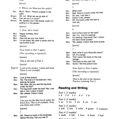 Cambridge Young Learners English Tests 6 Starters Answer Booklet