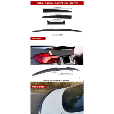 Đuôi Gió, Cánh Lướt Gió Cao Su Vân  3D Xe Ô Tô Phong Cách Thể Thao