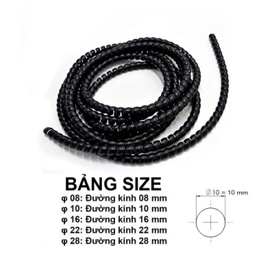Lò xo nhựa PE Bọc bảo vệ dây rửa xe cao áp, bọc dây cáp xoắn ruột gà, bọc dây điện phi 8/10/16/22 mm