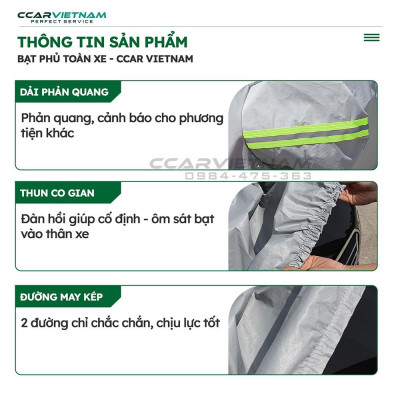 [Vải Dù Oxford] Bạt Phủ Xe Ô Tô 4, 5 Chỗ, 7 Chỗ Cách Nhiệt Che Nắng Mưa - Bạt Trùm Xe Hơi CCAR Cao Cấp - Ccar Vietnam