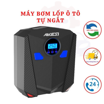 Bơm lốp ô tô xe máy tự ngắt, bơm lốp ô tô xe hơi AIKESI có đèn pin siêu sáng
