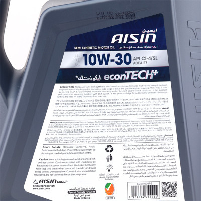 Dầu Nhớt Bán Tổng Hợp AISIN Econtech+ CI4/SL 10W30 6 Lít ECSI1036PB - Nhập Khẩu Chính Hãng