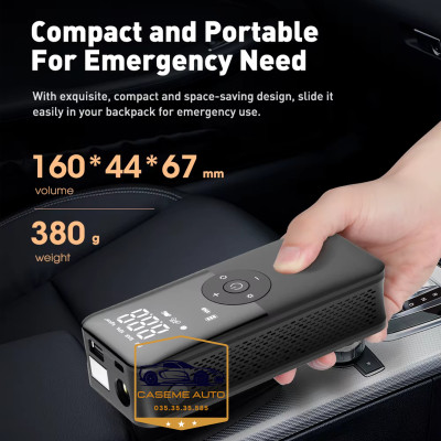 Bơm Lốp Ô Tô - Xe Máy Mini Không Dây CARSUN C3106, Pin Sạc 4000mAh, Áp Suất 150PSI, Có Đèn LED Chiếu Sáng, Đèn Cảnh Báo, Kiêm Sạc Dự Phòng Cao Cấp