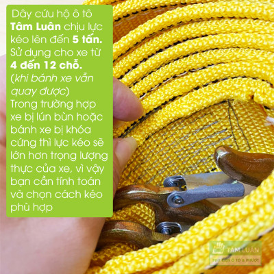 Cáp cứu hộ, dây kéo xe hơi chất liêu vải dù, dây cáp kéo xe ô tô dài 4 mét, dây kéo cứu hộ xe 5 tấn