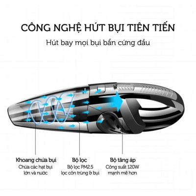 Máy Hút Bụi Cầm Tay, Không Dây Sạc Pin Công Suất 120W Lực Hút Mạnh
