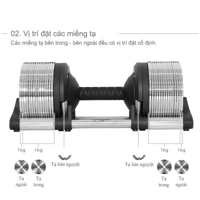 Tạ Tay Điều Chỉnh LYSIN 01 quả tạ 40kg (bộ 02 quả tạ 80kg) –Tăng Giảm 1kg, Mạ Crom Chống Gỉ, Tay Cầm Cao Su Bảo Vệ Tay, Bền Bỉ Chuẩn Nhật