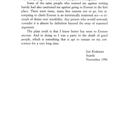 Into Thin Air: A Personal Account of the Mt. Everest Disaster