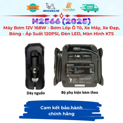 Máy bơm lốp ô tô, xe máy, xe đạp, phao bơi Michelin M2566 (Phiên bản 2025) - 12V - 168W - Hàng chính hãng