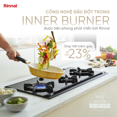 Bếp gas âm đầu đốt trong Rinnai RVB-2Gi(B) mặt bếp kính và kiềng bếp men - Hàng chính hãng