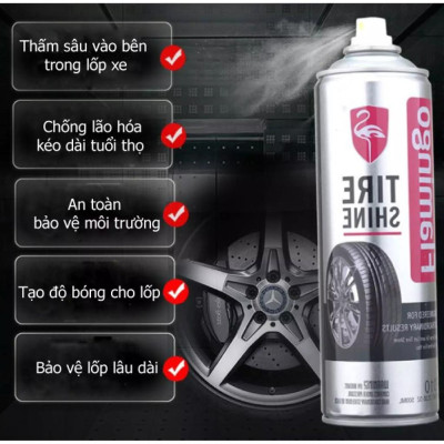 Bình xịt phục hồi và làm sáng bóng la dăng lốp xe, nhựa xe nhập khẩu Flamingo Tire Shine F010