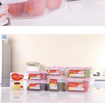 Combo 3 hộp nhựa bảo quản thực phẩm Inomata hình chữ nhật - Có khóa nắp 4 chiều