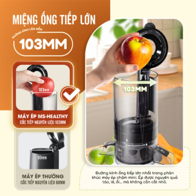 Máy ép chậm trái cây Masuto MS Healthy ép nguyên quả kiệt bã dung tích 0,6l, Ép hoa quả, làm nước detox, làm kem - Hàng chính hãng