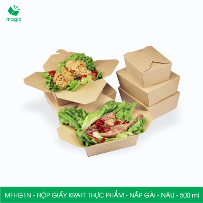 Combo 25 hộp giấy kraft thực phẩm, hộp giấy nắp gập màu nâu đựng thức ăn, hộp giấy nắp gài gói đồ ăn mang đi 