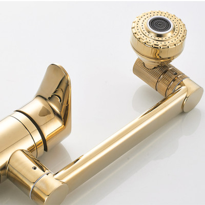 Vòi rửa mặt Lavabo cổ xoay 720 độ đa chiều, củ đồng, thân cao, mạ vàng, điều chỉnh nhiều chế độ tia nước Minh House