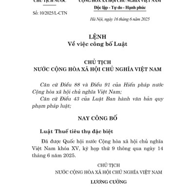 Luật thuế tiêu thụ đặc biệt năm 2025