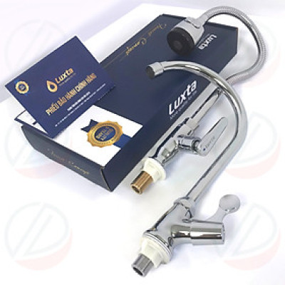 Vòi Bếp Vòi Rửa Chén Bát Lạnh Chính Hãng LUXTA Mạ Crome Sáng Bóng - Nhiều kiểu vòi, thân tròn, lò xo uốn dẻo,..