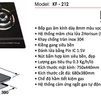 Bếp gas âm đôi KAFF KF-212 - Hàng chính hãng