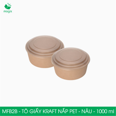 MFB2B - 1000ml - 25 Tô giấy Kraft nâu nắp PET - Bát giấy đựng thực phẩm