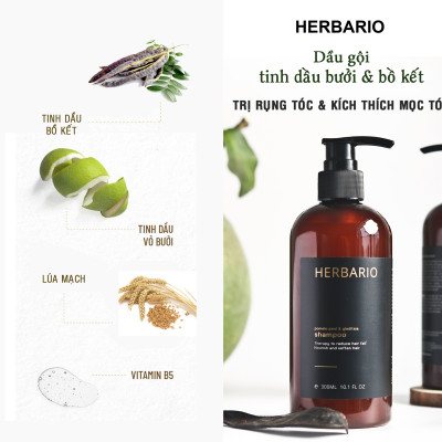 Dầu gội vỏ bưởi & bồ kết Herbario thảo dược 300ml phục hồi tóc, giảm gãy rụng giúp khôi phục lại mái tóc chắc khỏe đẹp thuần chay