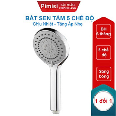 Bát Sen Tắm Chịu Nhiệt 5 Chế Độ Pimisi PBS-503 Tăng Áp Nhẹ Cho Vòi Tắm Hoa Sen Nóng Lạnh Với Tay Sen Bằng Nhựa Cao Cấp Mạ Xi Inox Sáng Bóng Kiểu Tròn To - Ổn Định Nhiệt Độ Theo Công Nghệ Đầu Phun Cao Su Massage Dạng Phun Mưa Tiết Kiệm Nước | Chính Hãng