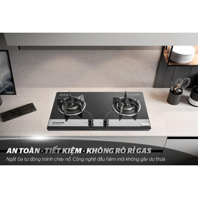 Bếp gas âm kính Sunhouse SHB8836, Mặt kính cường lực siêu bền, Có cảm biến tự động ngắt gas, Hàng chính hãng - Bảo hành 24 tháng tại nhà