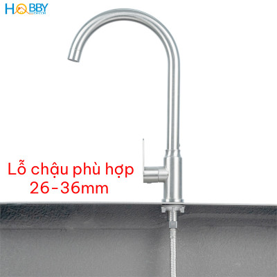 Vòi chậu rửa chén thân lạnh inox 304 kèm dây cấp Hobby home decor RL3