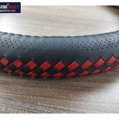 Bọc vô lăng cao cấp Macsim mã 8996 màu đen- nâu chất liệu da thật 100%, khâu tay thủ công size M