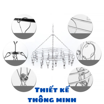 Móc chùm, móc phơi đồ 20 cái kẹp inox không rỉ - Móc phơi đồ trẻ em treo được nhiều đồ - Chịu lực tốt