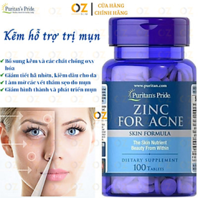 Kẽm hỗ trợ trị mụn, làm đẹp da mụn Puritan