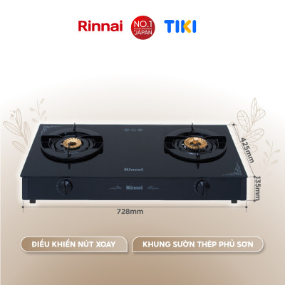 Bếp gas dương Rinnai RV-7Double Glass(A) mặt bếp kính và kiềng bếp men - Hàng chính hãng.