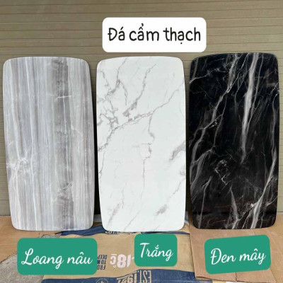 Bàn ăn mặt đá Cẩm thạch nhân tạo chân chéo X cong inox mạ vàng kết hợp ghế Spot