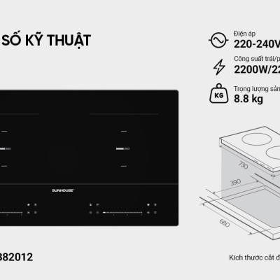 BẾP ĐÔI ĐIỆN TỪ SUNHOUSE SHB82012 - Hàng Chính Hãng