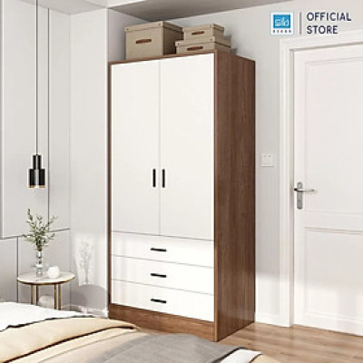Tủ Quần Áo Gỗ Nhiều Ngăn Đa Năng Màu Trắng Phối Vân Gỗ Nâu Thương Hiệu SIB Decor TA08