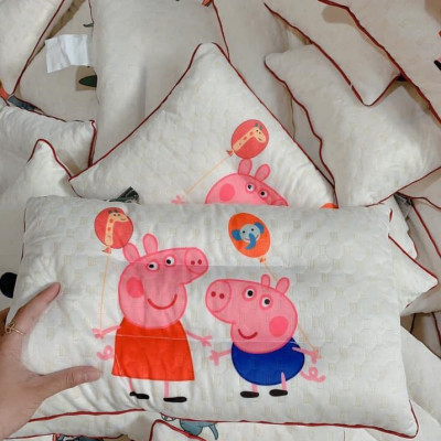 Gối cao su non giúp bé chống méo đầu, chống ngạt, kích thước 30x50cm- vỏ gối họa tiết dễ thương, giao ngẫu nhiên