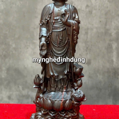 Tượng phật liên hoa bằng gỗ trắc đỏ đen vip cao 20x8x7cm 