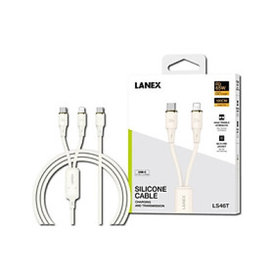 Dây sạc nhanh ô tô PD65W 2 in 1 LANEX LS46T (Type-C + Lightning) hàng chính hãng
