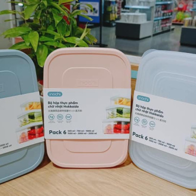Bộ 6 hộp đựng thực phẩm chữ nhật Inochi Hokkaido (500-750-1000-1500-2000-2500ml)
