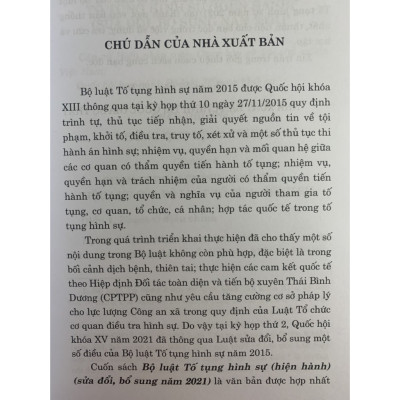 Bộ Luật Tố Tụng Hình Sự Hiện Hành (Sửa Đổi, Bổ Sung 2021)
