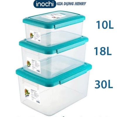 Thùng nhựa trong suốt có nắp Hokkaido Inochi 10L - 18L - 30L đựng đồ, thực phẩm các loại - Nhựa PP nguyên sinh an toàn chắc chắn
