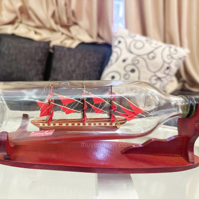 Thuyền chai trang trí, thuyền trong chai SQUARE DẠNG NẰM, mô hình thuyền gỗ phong thủy, hàng chính hãng