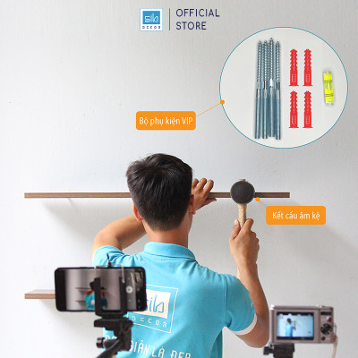 Bộ 2 Kệ Gỗ Thanh Ngang Trang Trí Treo Tường Màu Trắng Gỗ Chống Ẩm Dày 25mm SIB Decor KT005