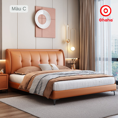 [Miễn phí vận chuyển & Lắp đặt] Giường ngủ bọc da cỡ lớn kết hợp gỗ cao cấp chống ẩm có kèm tab đầu giường - GN025