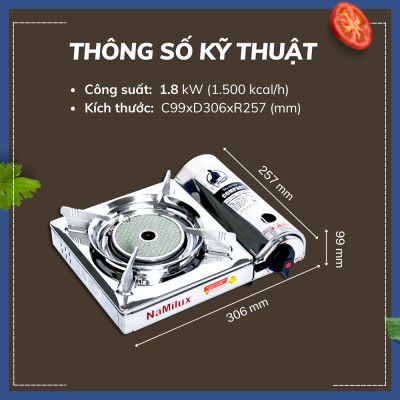 Bếp Gas Mini/Du Lịch Hồng Ngoại NaMilux PM1817AS/Van Ngắt Gas An Toàn Tự Động/SP Phù Hợp Cho Nhà Hàng-Quán Ăn/Hàng Chính Hãng