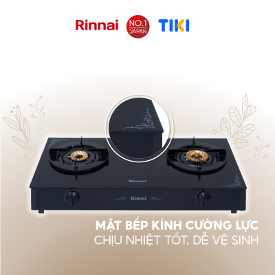 Bếp gas dương Rinnai RV-7Double Glass(A) mặt bếp kính và kiềng bếp men - Hàng chính hãng.
